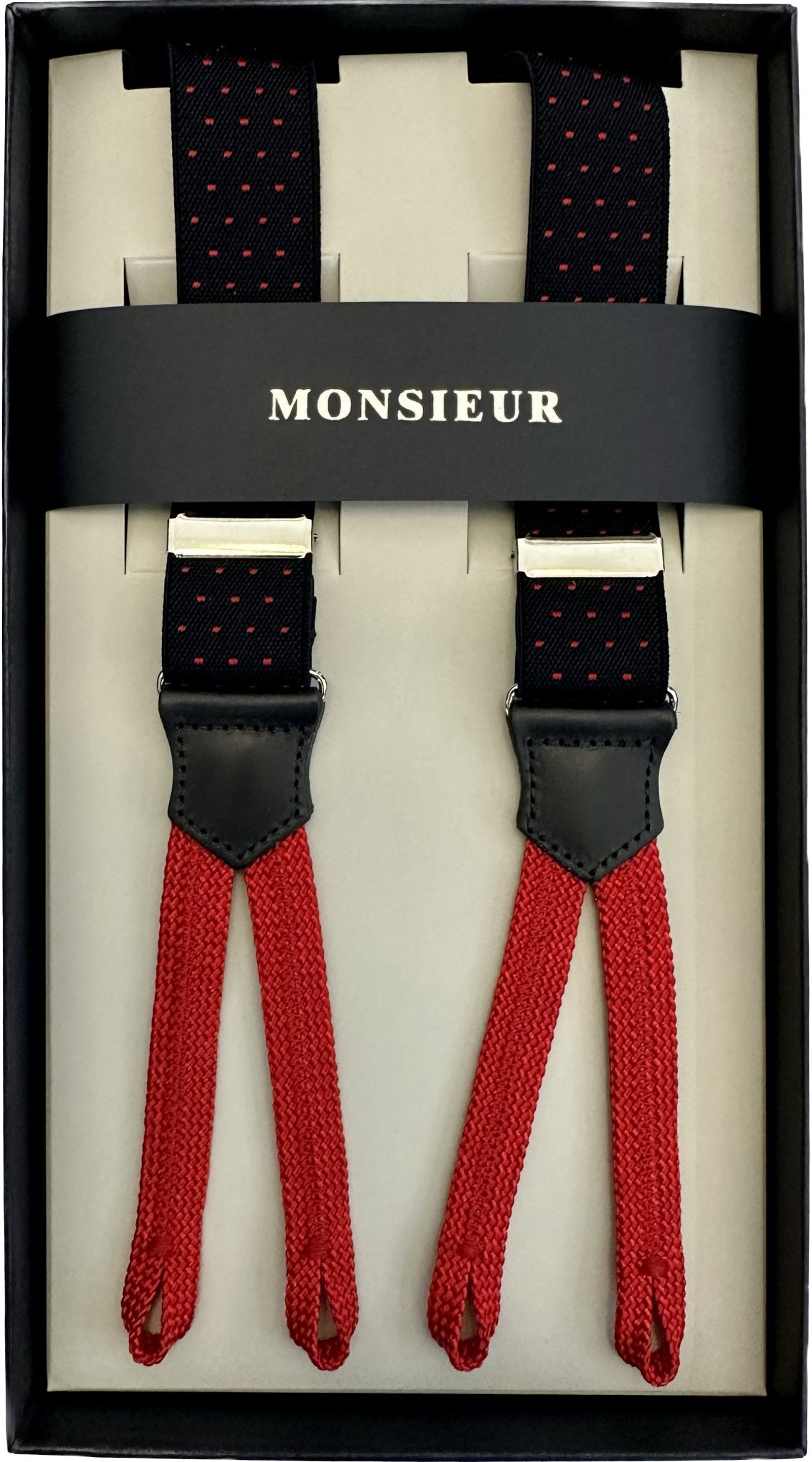 Bretelle strette navy micro pois rosso Monsieur - MONSIEUR