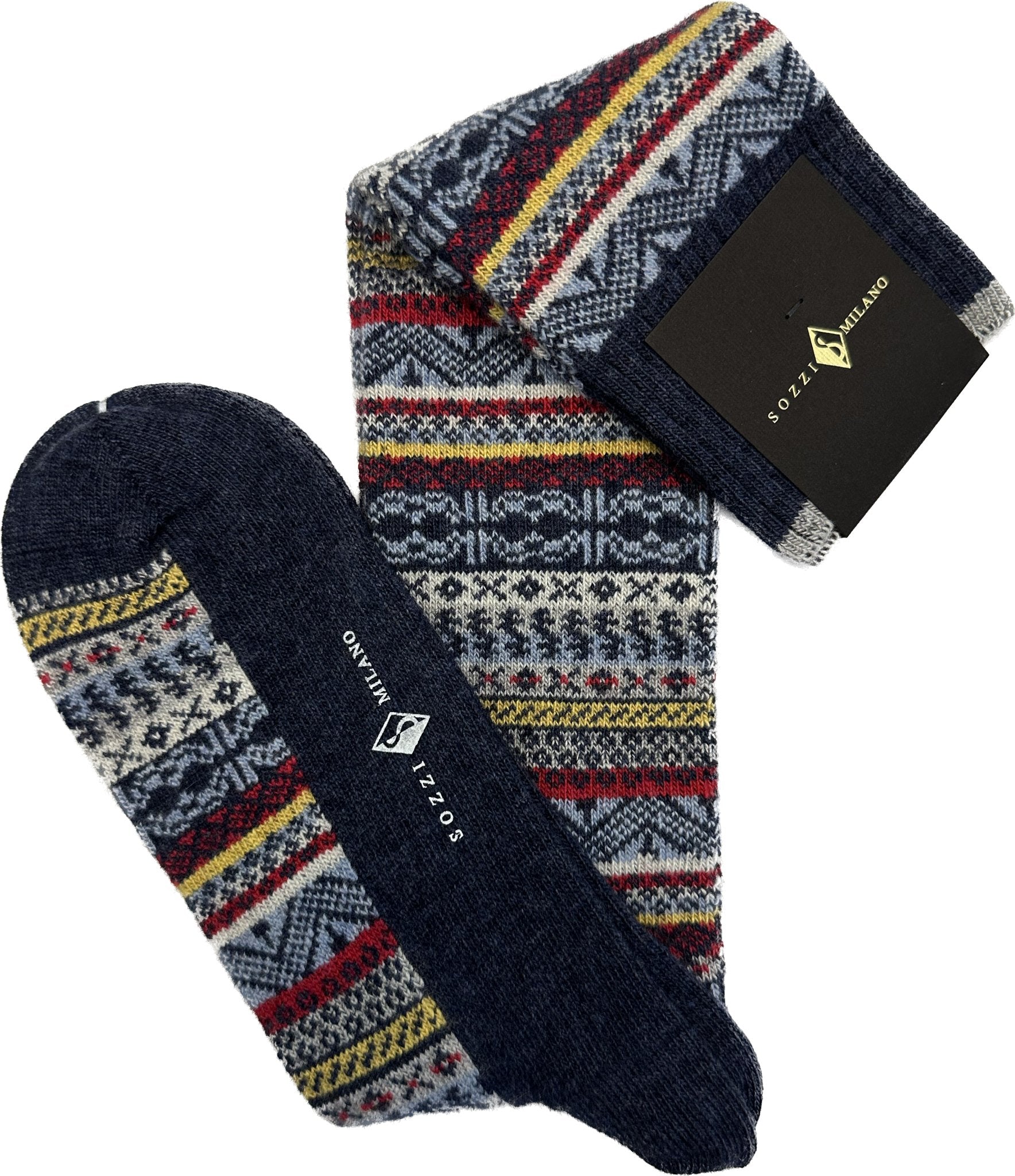 Calze lunghe cashmere fair isle denim Sozzi - MONSIEUR