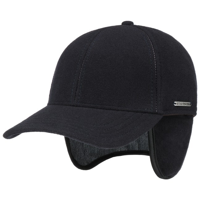 Cappellino baseball con paraorecchie lana cashmere blu scuro Stetson - MONSIEUR