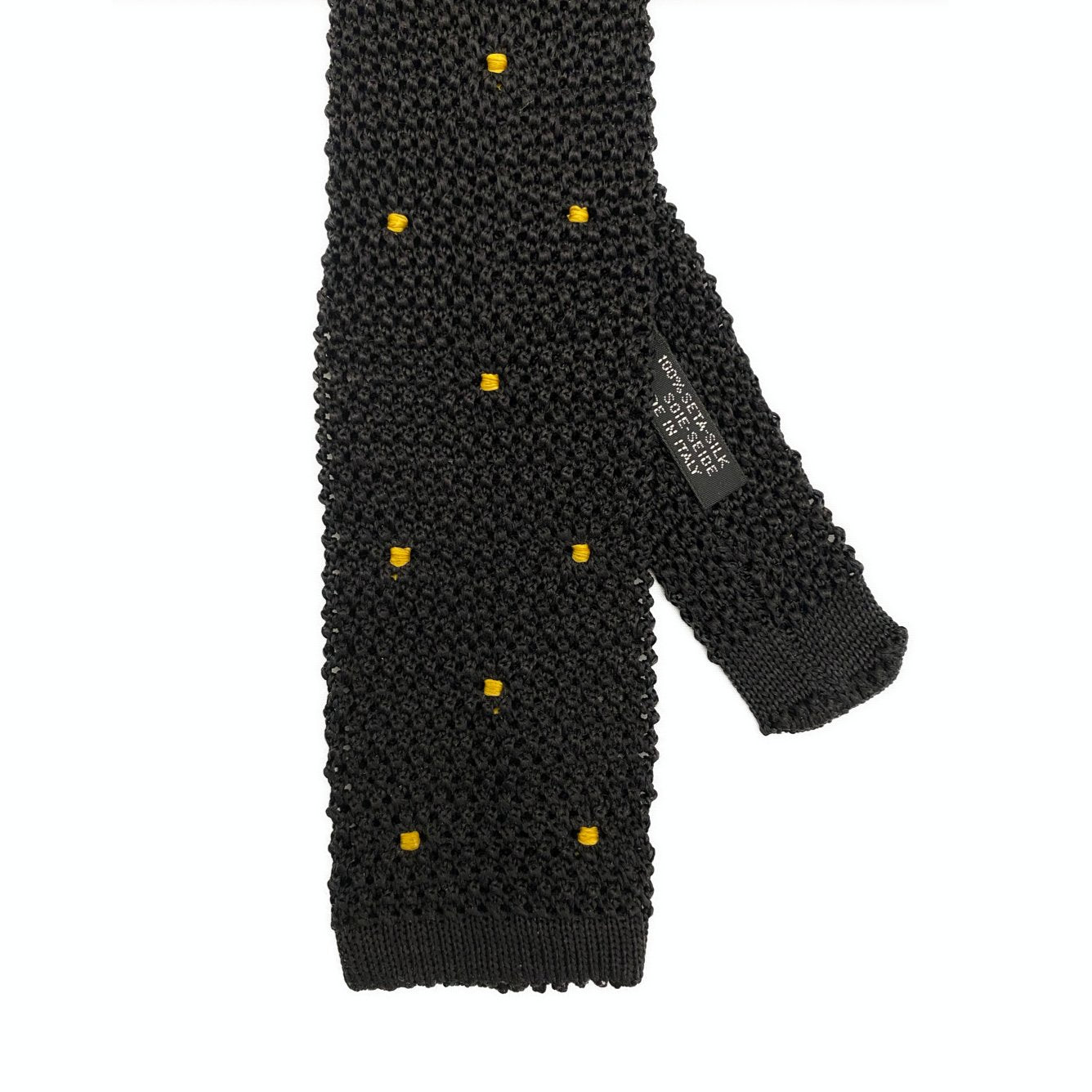 Cravatta in maglia di seta nera pois piccolo giallo Monsieur - MONSIEUR