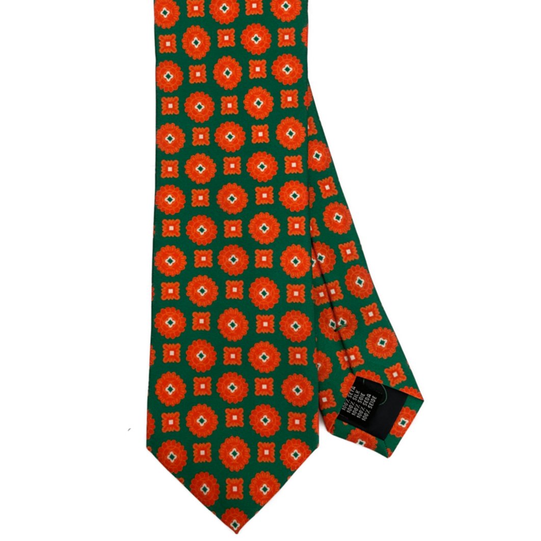 Cravatta seta geometrica verde arancione Monsieur - MONSIEUR