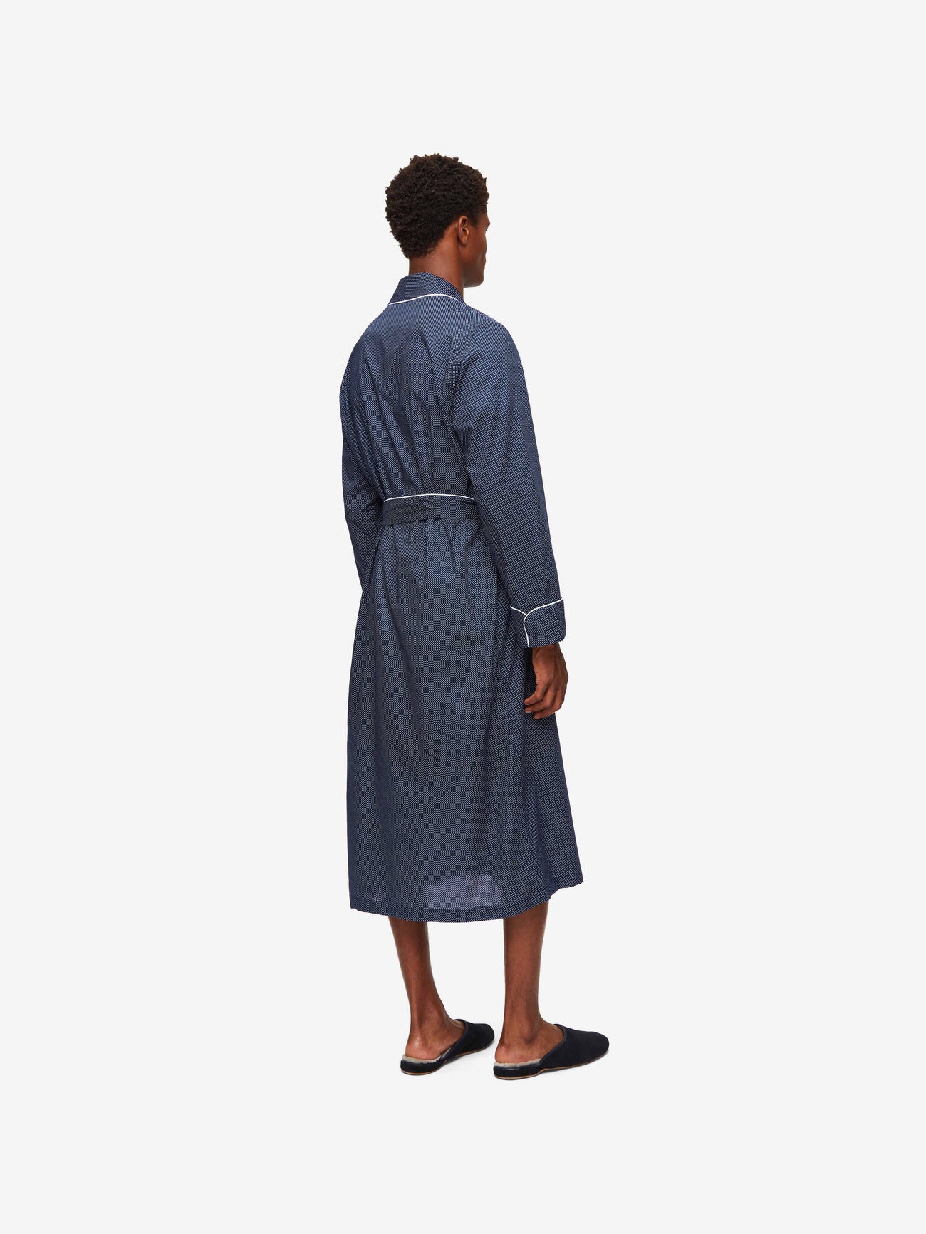 Vestaglia cotone blu pois bianco Derek Rose