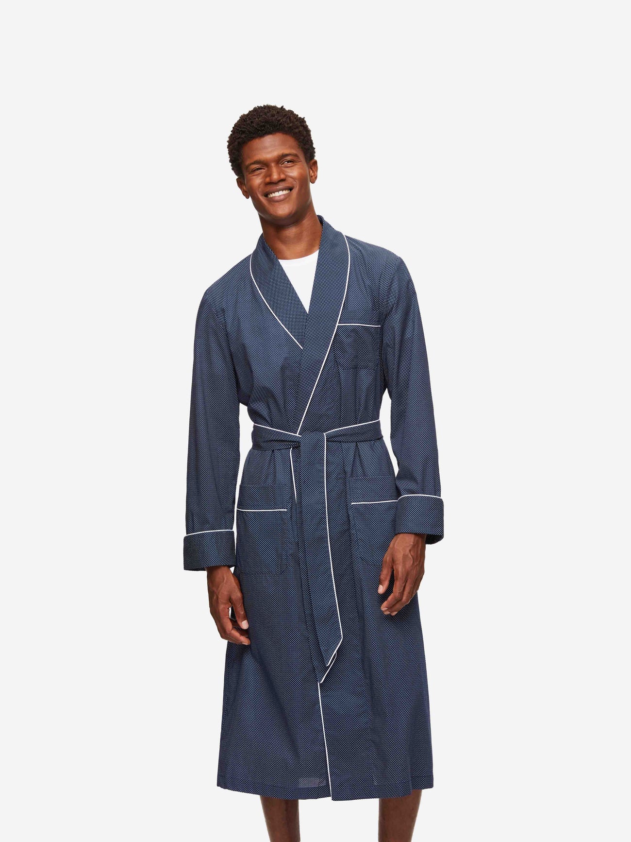 Vestaglia cotone blu pois bianco Derek Rose