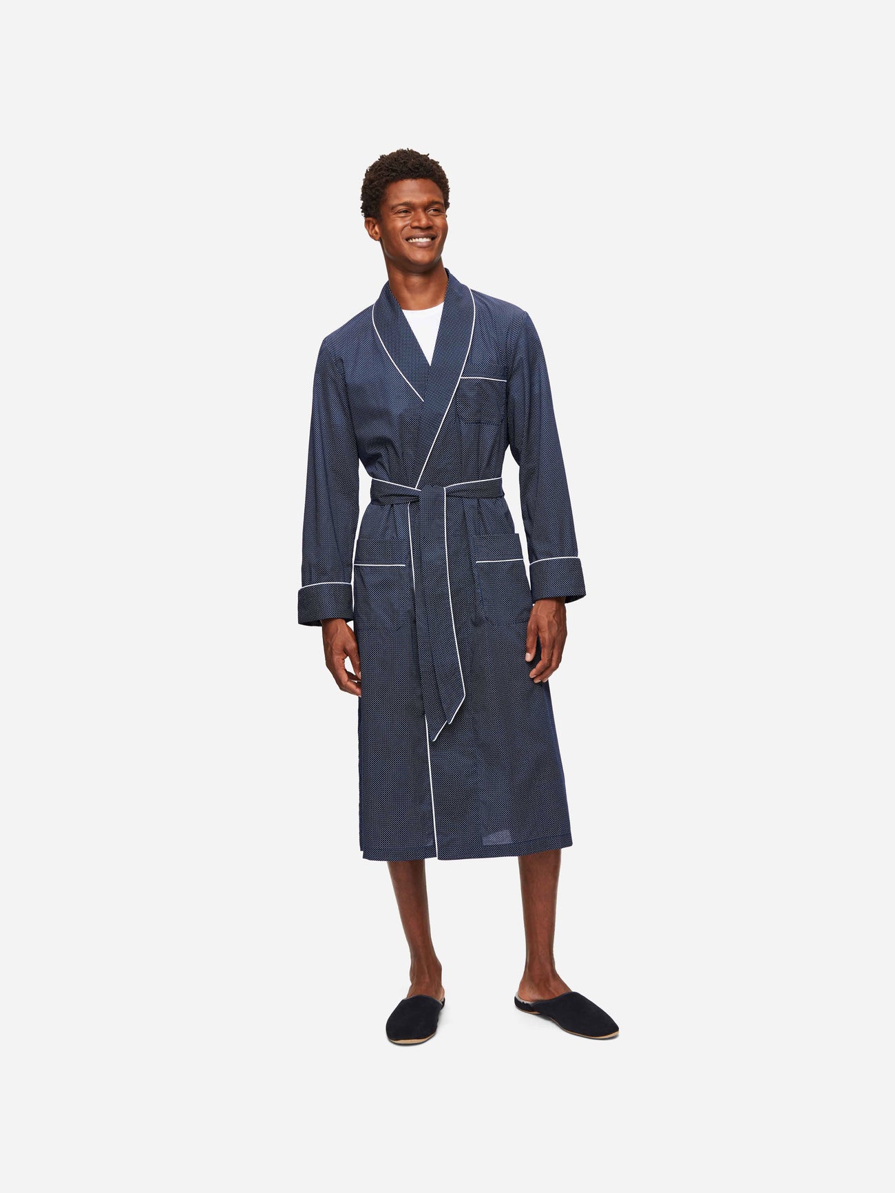 Vestaglia cotone blu pois bianco Derek Rose