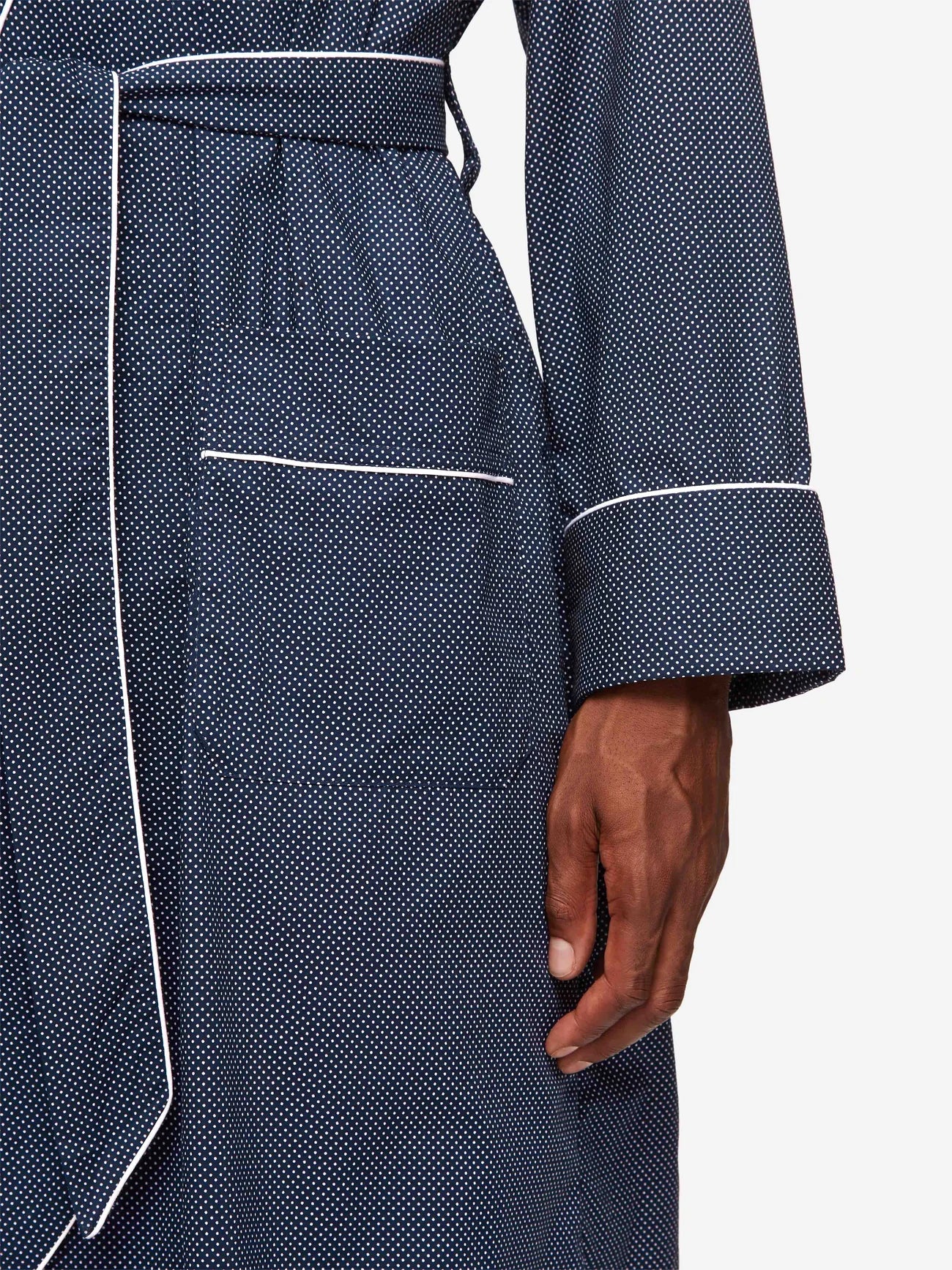 Vestaglia cotone blu pois bianco Derek Rose