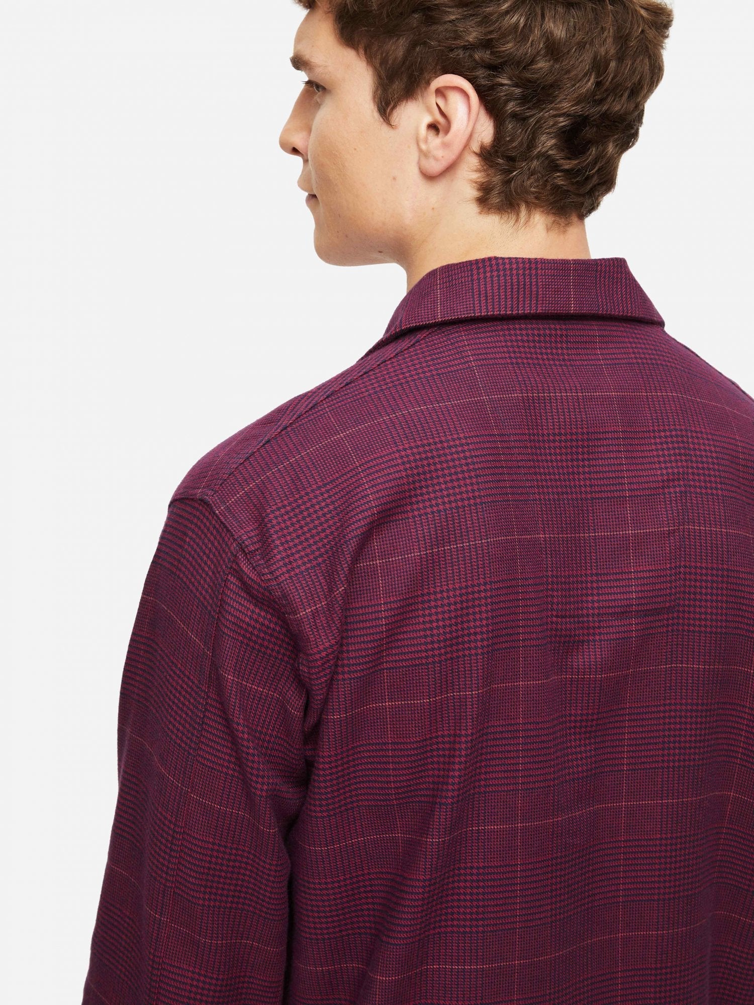 Pigiama lungo cotone brushed multi check rosso blu Derek Rose - MONSIEUR