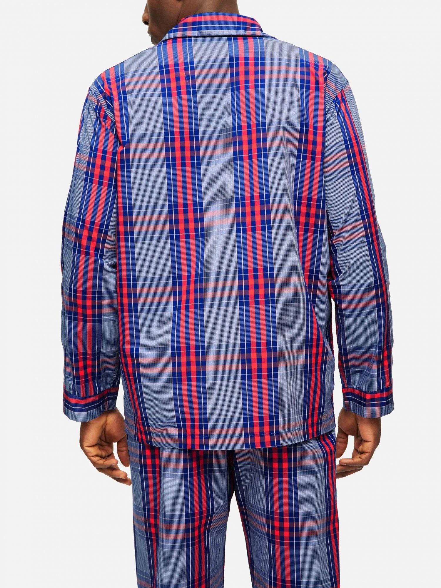 Pigiama lungo cotone check cobalto rosso Derek Rose - MONSIEUR