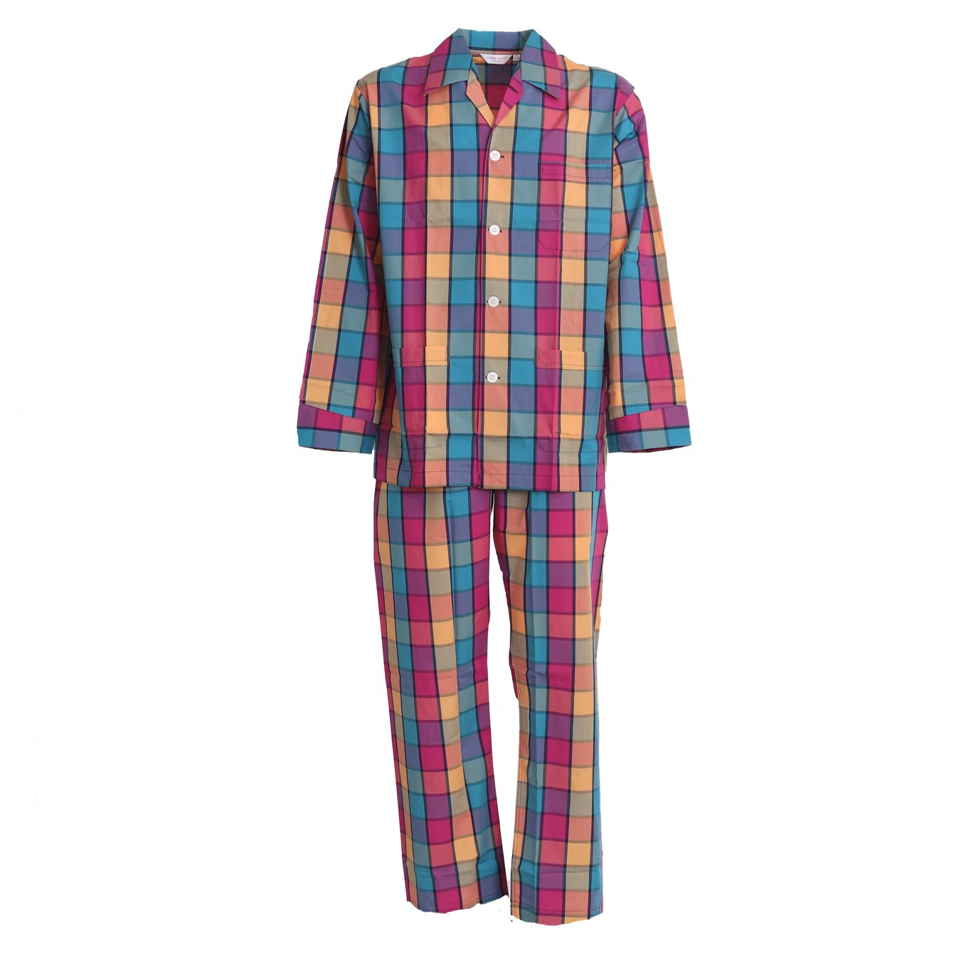 Pigiama lungo cotone multi check Derek Rose - MONSIEUR