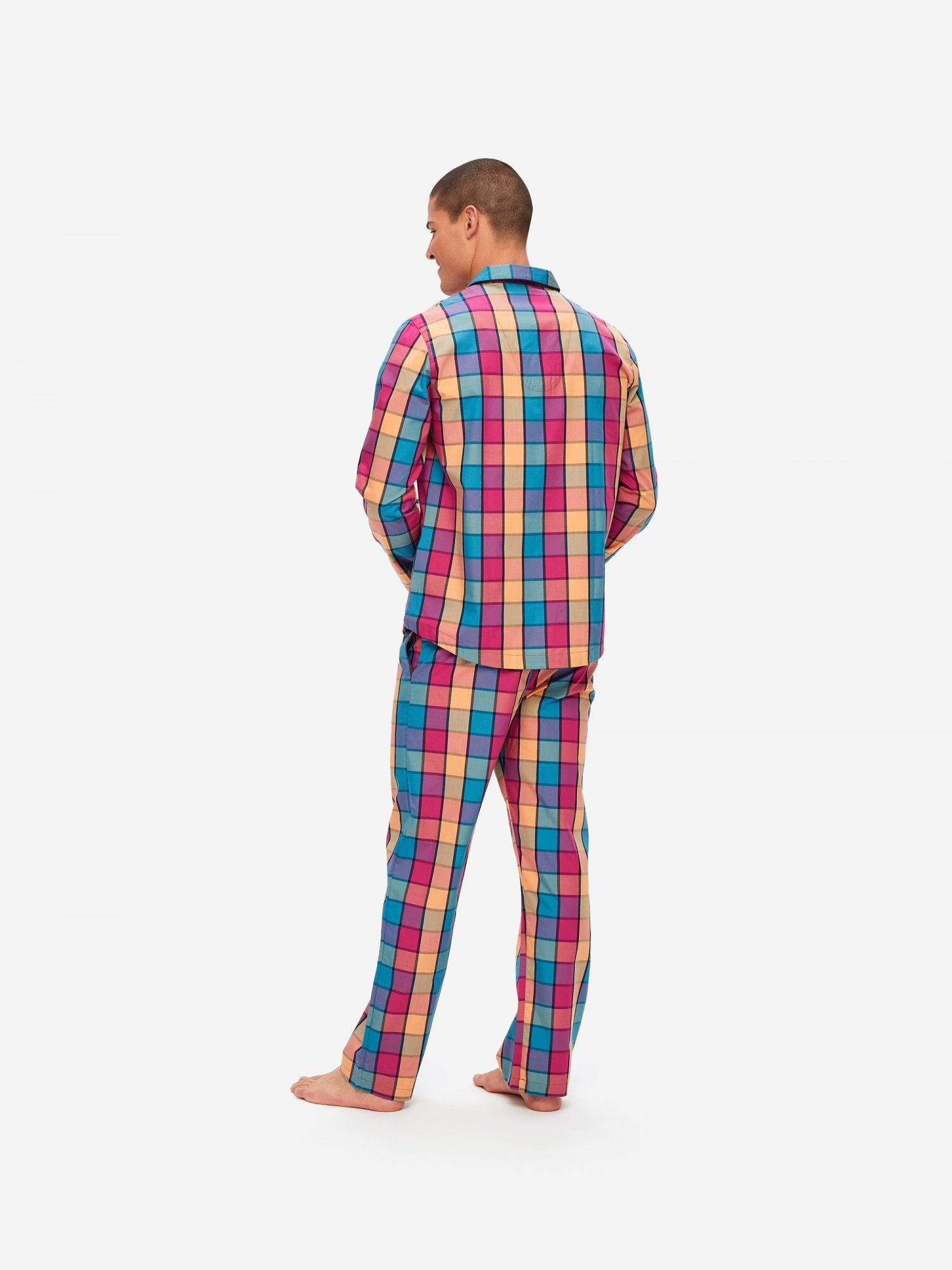 Pigiama lungo cotone multi check Derek Rose - MONSIEUR