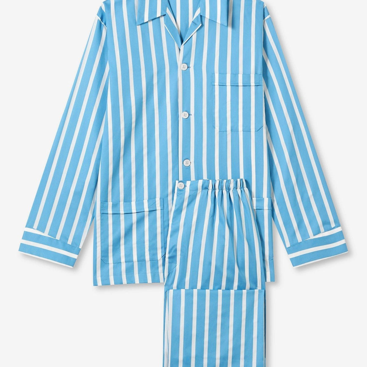 Pigiama lungo cotone Satin Rigato Azzurro Derek Rose