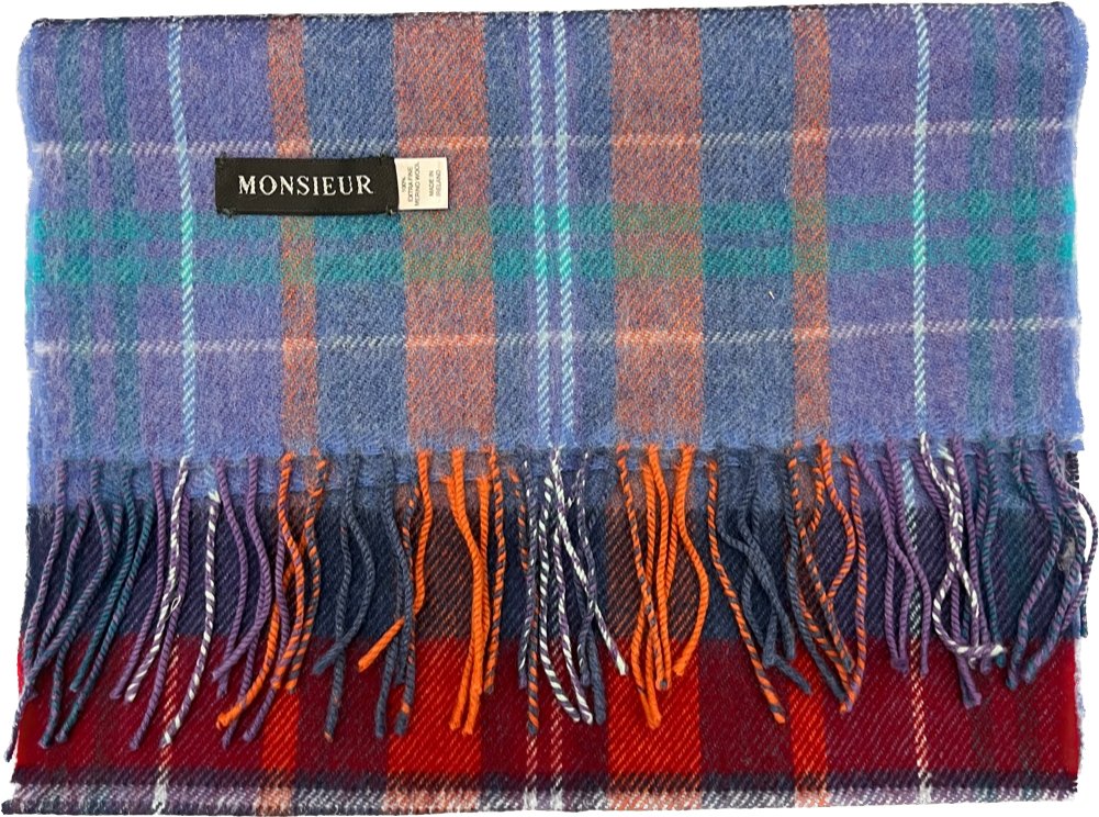 Sciarpa check luxury wool denim blue bordeaux arancione Monsieur - MONSIEUR