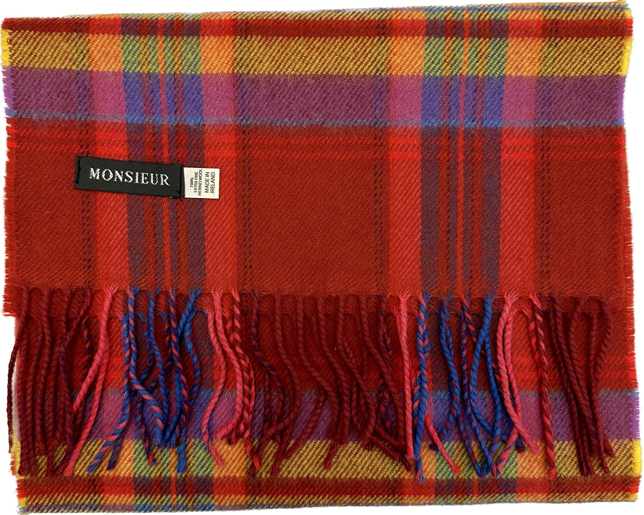 Sciarpa check luxury wool rosso scuro gialla Monsieur - MONSIEUR
